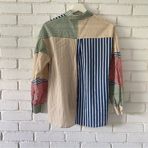 Vilagallo Colorblock Striped Blouse Button Up Shirt Top Collared Women’s Size 40 - Picture 5 of 9